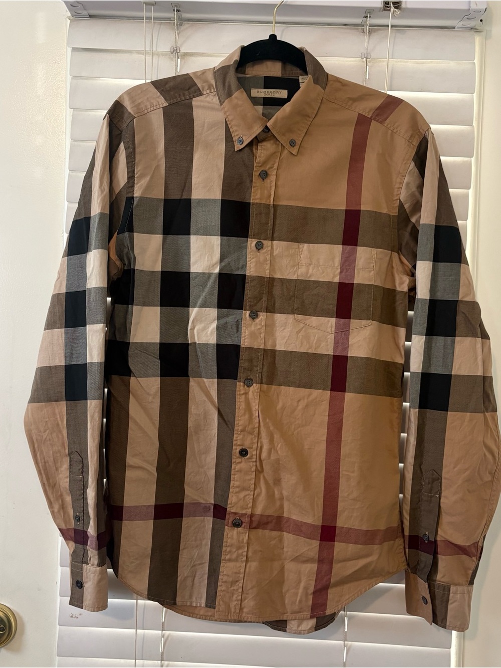 BURBERRY BRIT Nova Check Button Down Shirt Men's‎ Medium Beige Plaid Long